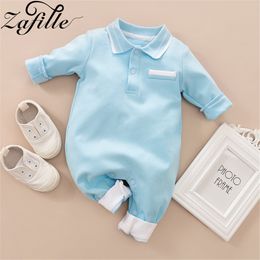 Rompers ZAFILLE Solid Baby Girl Boy Clothes Long Sleeve born Kids Clothes Cotton Baby Romper Turndown Collar Sleepwear for borns 230311