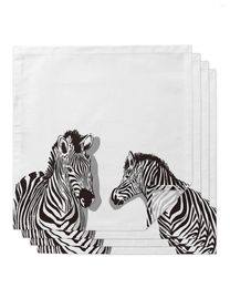 Table Napkin Two Zebras Black White 4/6/8pcs Napkins Restaurant Dinner Wedding Banquet Decor Cloth Supplies Party Decoration