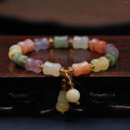 Charm Bracelets Natural Silk Agate Bamboo Knot Beads Bracelet For Women Lucky Stone Bangle Amulets Jewelry Gourd Pendant Gifts