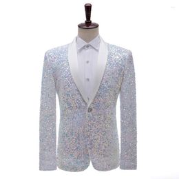 Men's Suits Colorful Sequin Bling Glitter Suit Blazer Men Shawl Collar 1 Button Wedding Stage Singers Shiny Mens Jacket Prom Costume