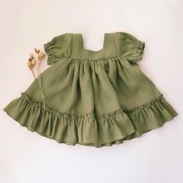 Girl Dresses Baby One-piece Clothes Linen Cotton Solid Summer Dress Beach