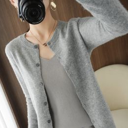 Women's Knits Tees Spring and Autumn women Wool Cardigan Coat Round Neck Top Cashmere Sweater Knitted Bottoming Shirt cropped cardigan 230311