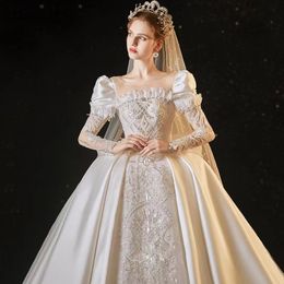 Pärla bollklänning bröllopsklänningar dubai arabiska kungliga tåg spetsar paljett brud klänning aibye brudklänningar 2023 spets vestido de noiva
