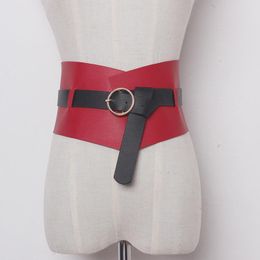Belts Est 8cm Wide Faux Leather Belt Adjustable Slim Corset Body Shaper Grain Retro Design Waistband Dress AccessoriesBelts