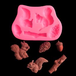 Forest Squirrel Pine Cone Stump Silicone Mold Cake Decoration Chocolate Baking Mold Fondant Clay 1224060