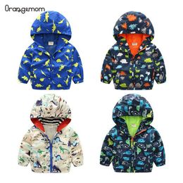 Tench coats Children's Boy Dinosaur Cartoon Pattern With Hooded 2023 Spring Thinjacket Jacket Coat For 27 Y Kids Sports Wear Clothes 230311