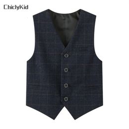 Waistcoat Kids Plaid Top Child Wedding Clothes Boy Formal Dress Suits Children Teens Gentlemen Vest Baby Toddler Party Jacket 230311