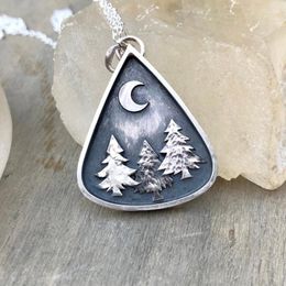 Chains Simple Women's Silver Plated Forest Necklace Tree Pendant Necklaces For Women Men Crescent Moon Party Jewelry Gifts