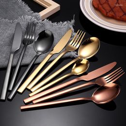 Dinnerware Sets 24pcs 30pcs Stainless Steel Steak Knife Spoon And Fork Set Rose Gold Cutlery Silver Drop Ship