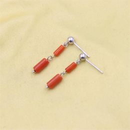 Stud Earrings ZFSILVER Fashion Trendy Longer Cylinder Natural Red Sea Bamboo Coral Earring 925 Sterling Silver For Women Charms Dangle