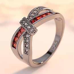 Wedding Rings Ladies Engagement X-shaped Pink Black Ring Charm Zircon Metal Colorful Decoration Set Party Jewelry Gift