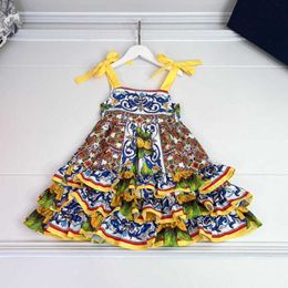 23ss Designer Marke Neckholder Kleid Schleife Bindung Kinder Kleid Print Kleider Neri Reine Baumwolle Röcke Mädchen Kleider Kinder Rock Baby Kleidung A1