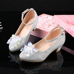 Sneakers Princess Girls Party Shoes Children Sandals Sequins High Heels Diamonds Peep Toe crystal Kids dress 230313