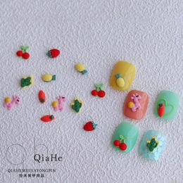 Nail Art Decorations 10pcs Fruit Charms Cute Straberry Cherry Pineapple Horse Designer For Decoration DIY Resin Kawaii Accessory