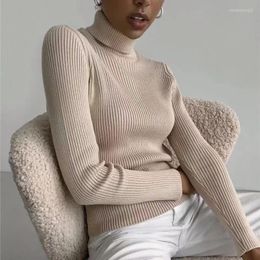 Women's Sweaters 2023 Autumn Winter High Neck Thick Knitted Ribbed Sweater Women Slim Fit Soft Long Sleeve Casual Basic Pullover Top 12