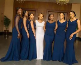 2023 Navy Blue Mermaid Bridesmaid Dresses V Neck Chiffon Sleeveless Strap Ruched Custom Made Plus Size Maid Of Honor Gowns Vestido 401 401