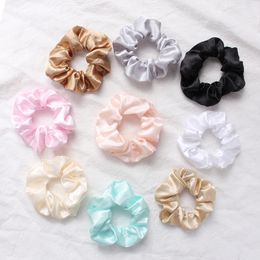 Silk 9.5cm Large Ribbon Scrunchies Tie Hair Silk Simple Pure Colour Retro Hair Bands For Women Hair Tie Rope Accessories 1912