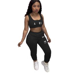 Women's Tracksuits Streetwear White Black 2 Two Piece Set Women Outfits Fitnesss Tank Crop Top Leggings Women Ladies Tracksuit Female