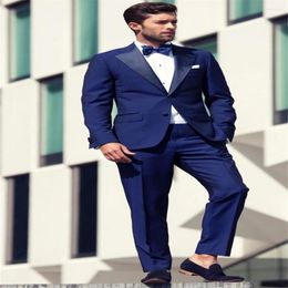 Men's Suits 2023 Latest Navy Blue High-Quality Groomsmen Wedding Men's Suit Notched Lapel Design Formal 2-Piece (Jacket Pants Bow Tie)