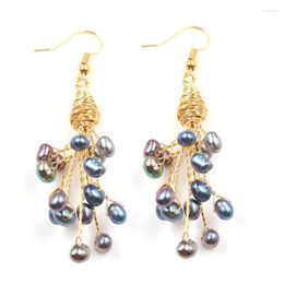 Dangle Earrings Light Yellow Gold Colour Wire Wrap Multi Layer Irregular Shape Pearls Ethnic Style Jewellery