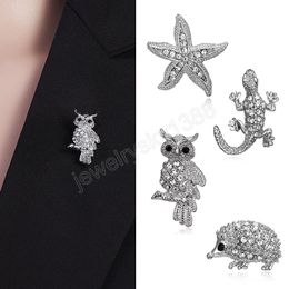 Rhinestone Retro Crystal Silver Colour Animal Brooches for Women Romantic Wedding Rhinestone Party Owl Starfish Hedgehog Brooch Pin