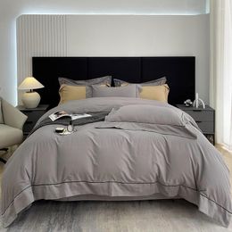 Bedding Sets Brushed Cotton Super Soft Simple Style Plain Set Gray Color With Black Trim Duvet Cover Bed Sheet Pillowcases