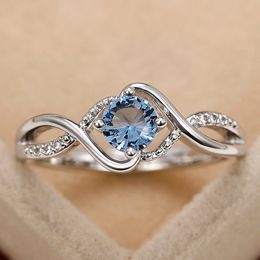 Modern Design Women's Wedding Rings Charming Blue Cubic Zirconia High Quality Silver Color Ring Engagement Jewelry