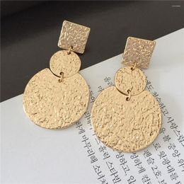 Dangle Earrings Design Gold Colour Hammered Surface Linked Geometric Drop Earring Wedding Bridal Statement