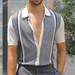 Men's Polos Knitwear Short Sleeve POLO Shirts Casual Slim Fit Lapel Button Cardigan Breathable Summer Tops Fashion Clothes 230311