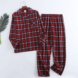 Men's Sleepwear Plaid Design Multi Colors Warm Cotton Flannel Long-sleeved Trousers Pajamas for Men Autumn and Winter Homewear Sleepwear Sets 230313