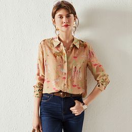 Women's Blouses Shirts 100% Silk Blouse Women Shirt Casual Style Printed Elegant Design Long Sleeve Top Simple Style Fashion 230313