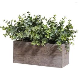 Decorative Flowers Faux Eucalyptus Plant In Rustic Wood Planter Box Artificial Greenery Arrangement Potted For Wedding Table Decor