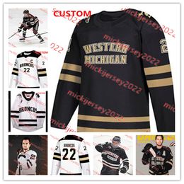 Western Michigan Hockey Jersey Custom Stitched Mens Cam Knuble Jamie Rome Barrett Brooks Trevor Bishop Hugh Larkin Western Michigan Broncos Jerseys