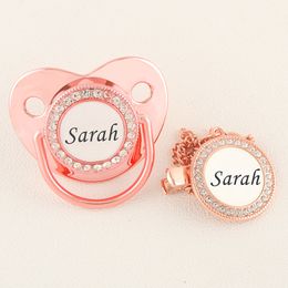 Baby Teethers Toys Luxury Rose Gold Personalized Name Baby Pacifier With Clips Orthodontic Infant Soother BPA Free Silicone Nipples 230311