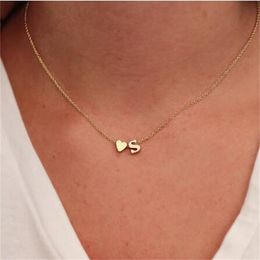 Tiny Heart Dainty Initial Necklace Gold Silver Color Letter Name Choker Necklace For Women Pendant Jewelry Gift