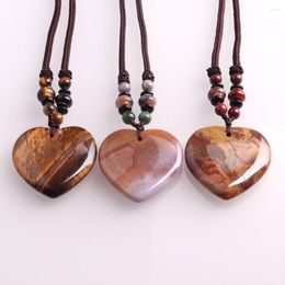 Chains Chakra 40 40mm Natural Stone Love Heart Necklaces & Pendants For Lover Gem Reiki Healing Necklace Charm Jewellery Pendulum