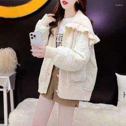 Women's Knits Thick Cotton Padded Spliced Knitted Women Sweater Cardigans Parkas Jacket Coats
