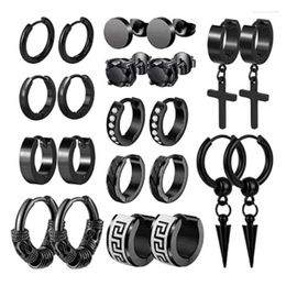Hoop Earrings 11 Pair Stainless Steel Black Cross Small Set For Men Punk Clip Party Birthday Fashion Jewelry