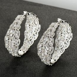 Hoop Earrings HIBRIDE Elegant Leaf Design Micro CZ Dubai Bridal Earring For Women Jewelry Accessories Brincos Feminino Wholesale E-958