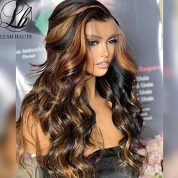 Synthetic Wigs Highlight Lace Front Wigs Body Wave Frontal Synthetic Omber Blonde with Colored Baby Hair 230227