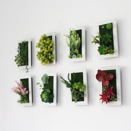 Decorative Flowers Wreaths Style 3D Creative Plastic Succulents Plant Home Decoration Wall Hanger Artificial Flower Frame Wall Sticker Store Decor 230313