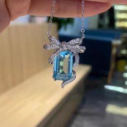 Chains Aquamarine Necklace Women Girlfriend Wife Gift Jewellery Box Zircon Crystal Pendant Clavicle