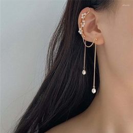 Backs Earrings Pearl Flowers Ear Cuffs For Women 2023 Gold Fashion Cute Edgy Long Tassel Chain Clip On Stud Gifts Girls