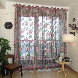 Curtain Peony Flower Sheer Curtains For Living Room Tulle Window Screen Pastoral Yarn Fabric Bedroom Kitchen Customized