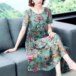 Party Dresses Dress 2023 Spring And Summer Printing Simulation Silk Temperament Loose Slimming Shade Imitation Long Skirt