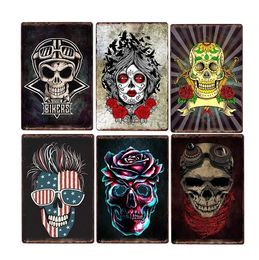 Creative Skull Metal Tin Sign Art Wall Poster Retro Metal Plaque Vintage Chic Iron Plate Home Decoration Club Cafe Wall Sticker 30X20cm W03