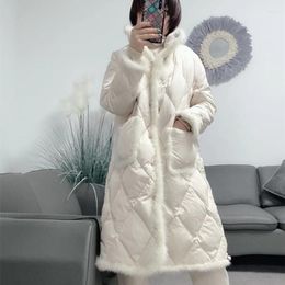 Women's Down ZCWXM Stitching Long Jackets Women Winter 2023 Over The Knee Loose Stand Collar White Duck Warm Puffer Coat