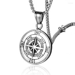 Pendant Necklaces Stainless Steel Classic Antique Compass Gold Necklace Men Star/Letter Silver Color Round Jewelry Fashion 2023