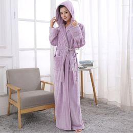 Women's Sleepwear Light Purple Luxury Ladies Warm Soft Full Length Hooded Bathrobes Dressing Gowns Housecoat For Women Thick Long Bathrobe