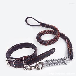 Dog Collars Pets Eight-strand Braided Cowhide Spring Leashes Outdoor Explosion-proof Leash Medium And Large Dogs